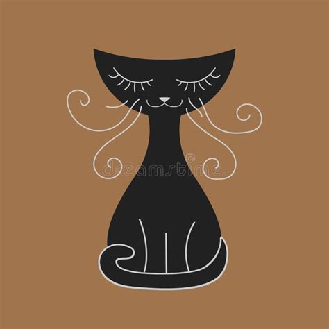 Gato Vetor De Desenho Animado Gato Preto Se Senta De Olhos Fechados O