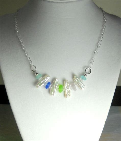 Statement Necklace Sterling Silver Genuine Sea Glass Necklace Pearl Je Surfside Sea Glass Jewelry