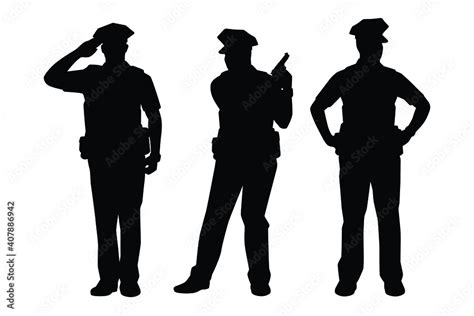 Set Of Policeman Silhouette Vector On White Background Officer Stock