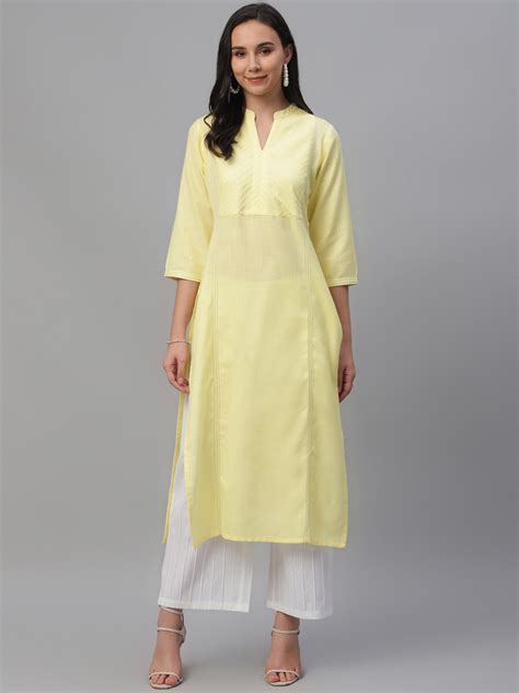 Buy Libas Women Yellow Yoke Design Straight Kurta Kurtas For Women 12395974 Myntra