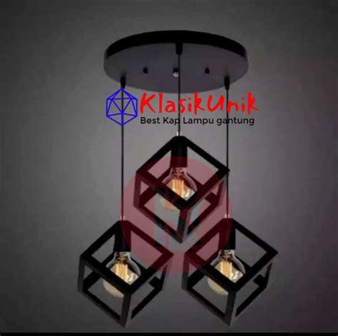 Jual Kap Lampu Gantung Kubus Box Segi Empat Pendant Cage Cafe Vintage