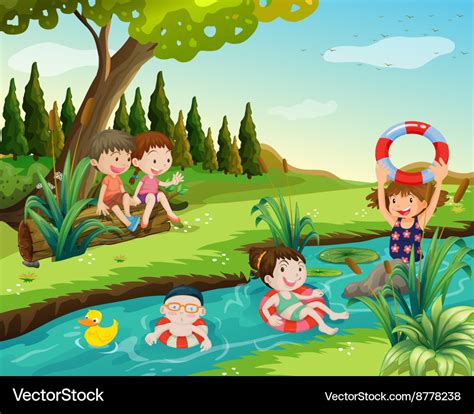 Children swimming in the river Royalty Free Vector Image