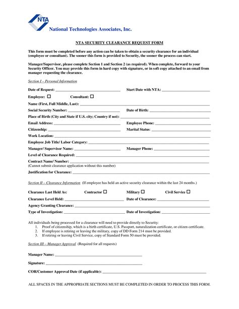 Security Clearance Form Fillable Printable Forms Free Online