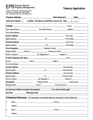 Fillable Online Residential Tenancy Application Form Amended 23 5 12doc