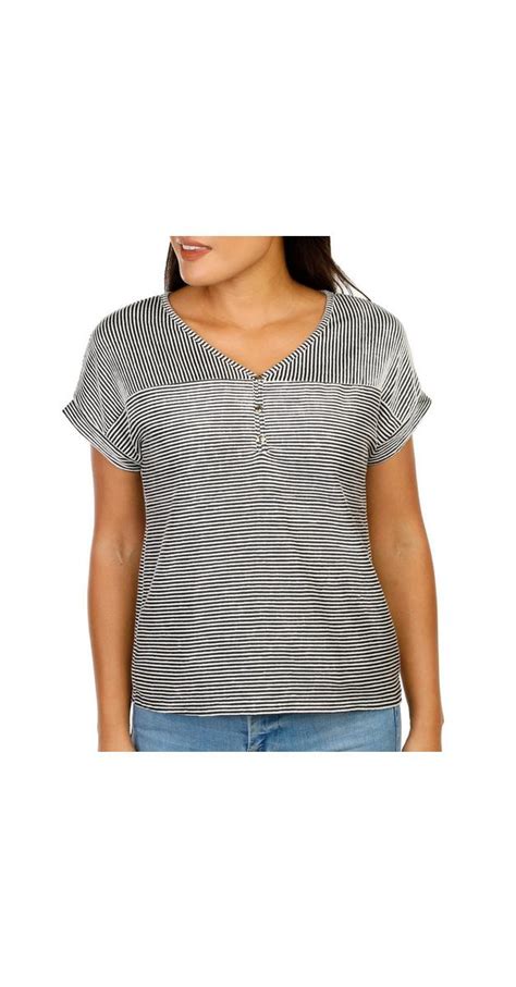 Womens Ribbed Cuffed Sleeve Top Black White Burkes Outlet