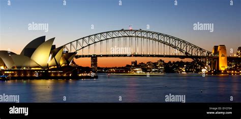 Sydney Opera House And Harbour Bridge At Night Sunset Twilight