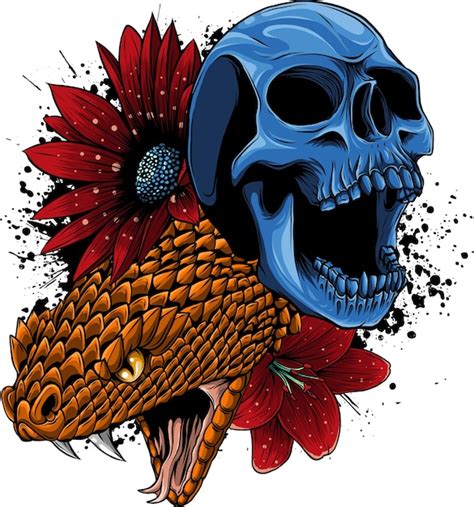 Premium Vector Illustration Of Skull With Snake And Flower