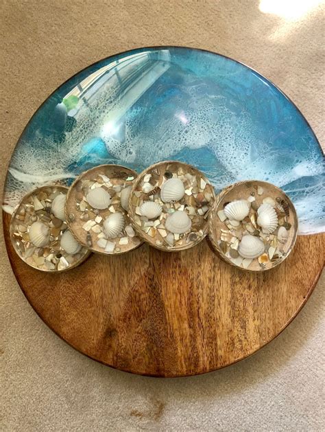 Ocean Coasters Sea Shell Coasters Ocean Wave Resin Coasters Etsy