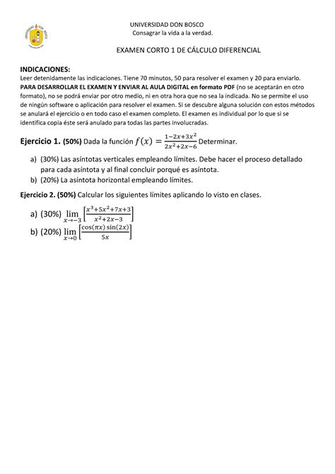 Examen Corto Cad Universidad Don Bosco Consagrar La Vida A