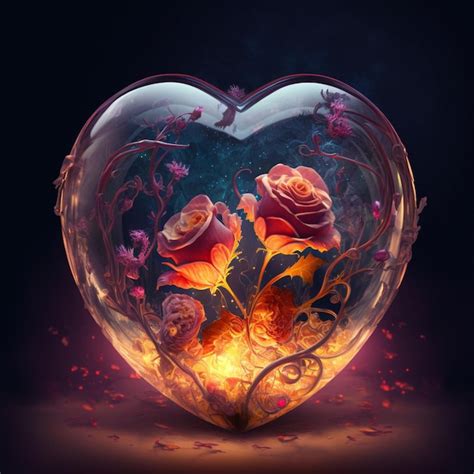 Premium AI Image A Heart Shaped Glass With Roses And A Black Background