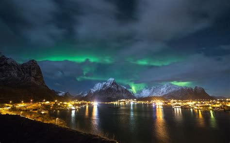 Fondos de pantalla Noruega, las Islas Lofoten, la noche, las luces del ...