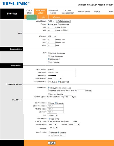 Tp-link ADSL2 modem(TD-W8961ND) router settings > as Wireless access point > Interface setup ...