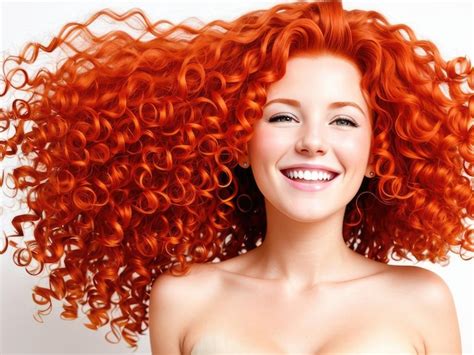 Portrait d une belle femme rousse joyeuse avec des cheveux bouclés