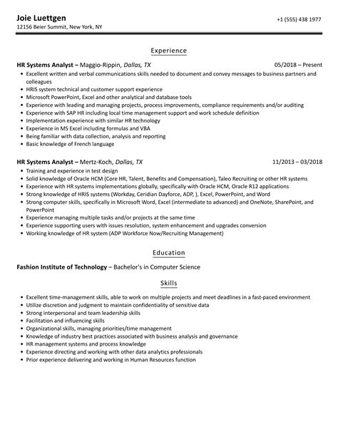 Hr Systems Analyst Resume Samples Velvet Jobs