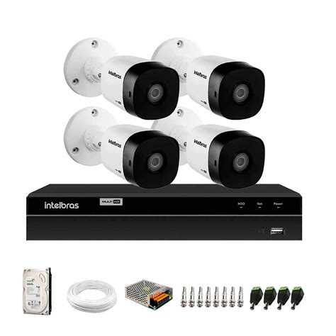 Kit Cftv 4 Cameras Intelbras Bullet VHL DVR Fonte EFM HD BNC P4