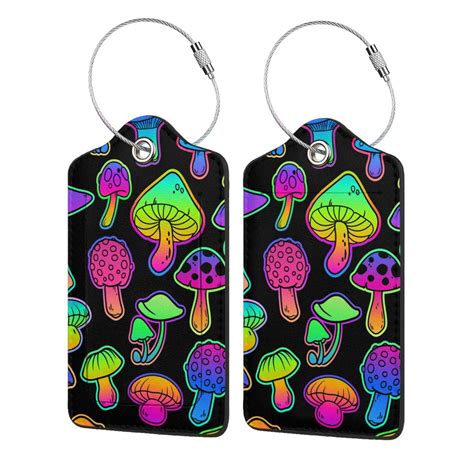 Disketp Pcs Luggage Tag For Suitcase Bright Mushrooms Leather Baggage