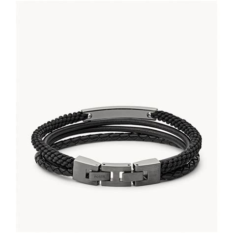 Fossil Homme Bracelet Multi Rangs Cuir Noir Jf