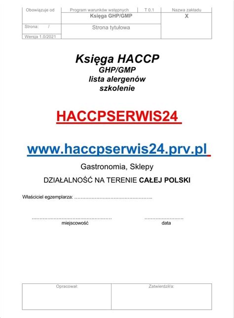 Ksi Ga Haccp Ghp Gmp Lista Alergen W Szkolenie Gliwice Og Oszenie