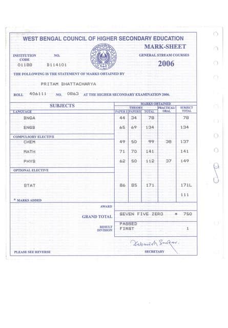 Higher Secondary Marksheet Pdf