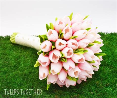 Pink Real Touch Tulip Wedding Bouquet Ready For Quick Shipment