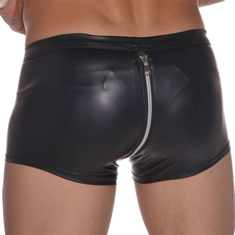 Mens Sexy Underwear Zip Under Faux Leather Boxer Briefs Oh My