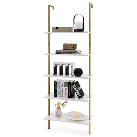 5 Niveaus Ladderrek Wandmontage 180 Cm Boekenkast Met Gouden Metalen