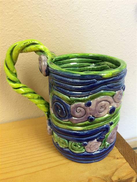 Coil Mug With Waves And Designs Clay Projects Made By ME Pinterest