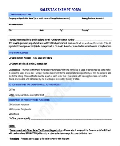 Printable Tax Exempt Form