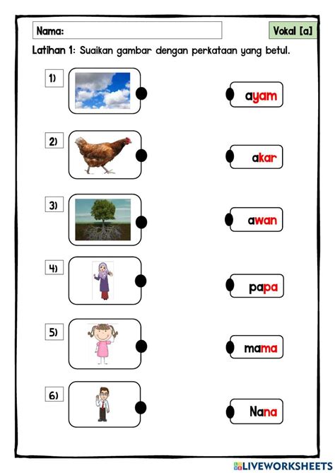 Perkataan Kvkv Vokal A Set 2 Worksheet Live Worksheets