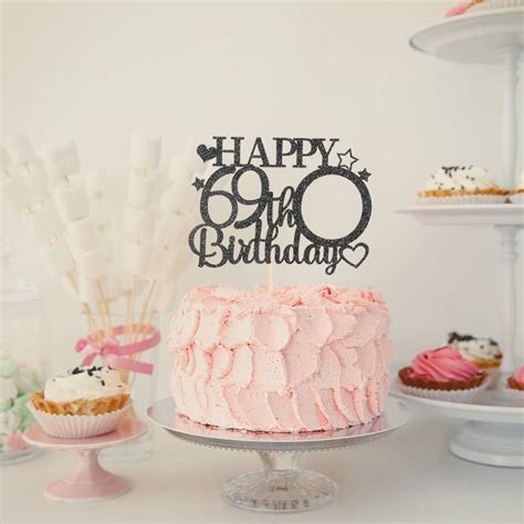 Halodete Glitter Happy 69th Birthday Cake Topper with Photo Frame ...