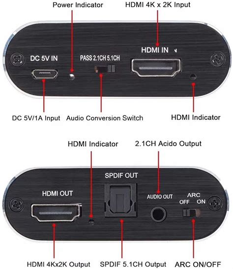 Hdmi Arc Audio Extractor Hdcp Cec Optical Toslink Spdif 3 5mm Rca Audio