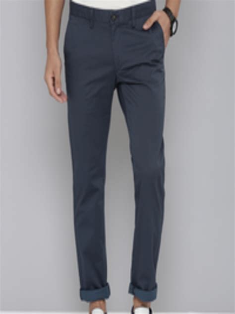 Buy Indian Terrain Men Pure Cotton Textured Brooklyn Slim Fit Trousers