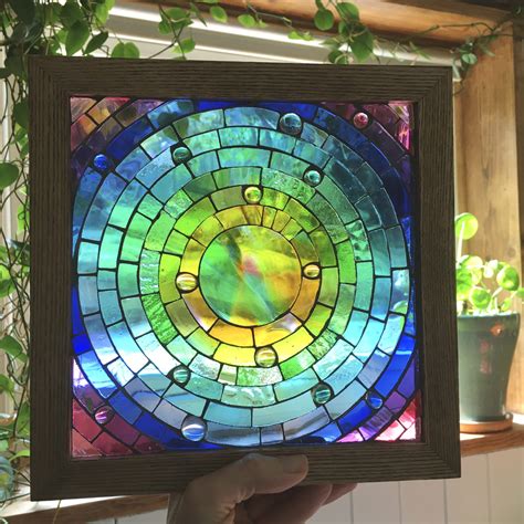 Wood Framed Stained Glass Mosaic Ref 132 Siobhan Allen