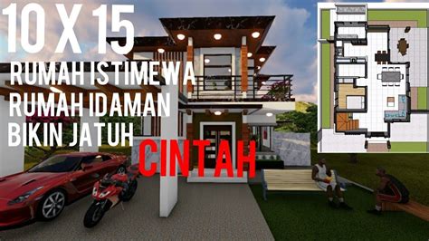 Desain Rumah 10x15 Dua Lantai Dengan 3 Kamar Tidur Minimalis Modern