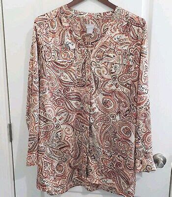 Chicos SZ 2 Womens US SZ 12 14 Tunic Blouse Button Up Long Sleeve