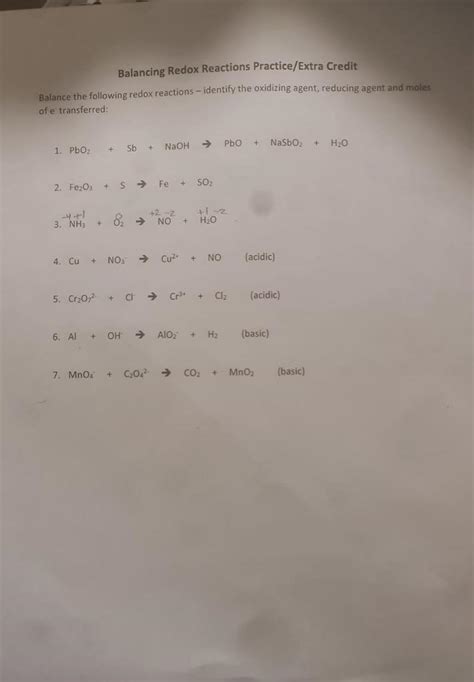 Solved Balancing Redox Reactions Practice/Extra Credit | Chegg.com 