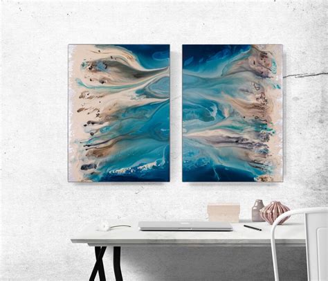 Coastal Wall Art Set Blue Abstract Art Blue Wall Art Beach Etsy