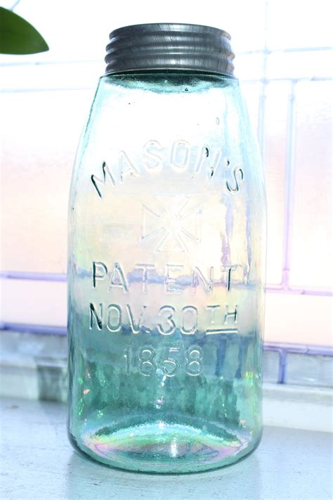 Antique Blue Mason Jar Half Gallon Masons Maltese Cross Patent Nov 30th 1858