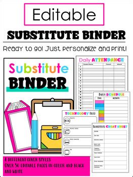 Editable Substitute Binder By Summit Spark Tpt