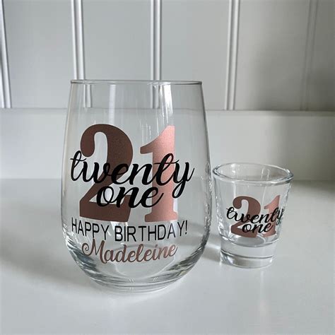 21st Birthday Wine Glass 21st Shot Glass 21st Birthday Etsy