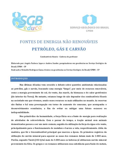 Fontes de Energia Não Renováveis Petróleo, Gás E Carvão | Download ...