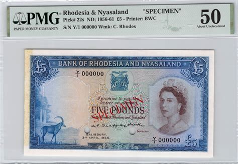 Rhodésie 5 Pounds 1956 Rhodesia Nyasaland UNC 62 OPQ MA Shops