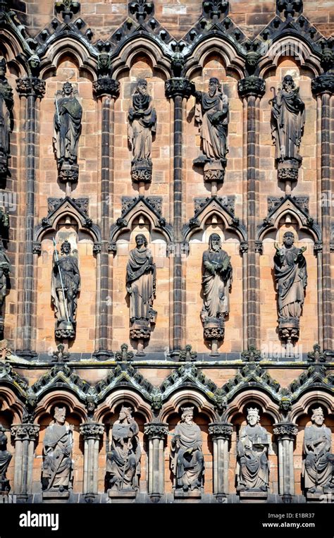 Cathedral Sculptures On The West Front Lichfield Staffordshire