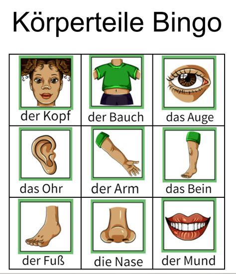 Bingo Körperteile Deutsch Bingo Körperteile Auf Deutsch Bingo Körperteile Auf Deutsch A1 Deutsch