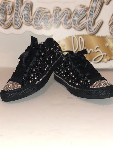 WOMEN Black/silver Bling Converse All Star Chuck Taylor - Etsy