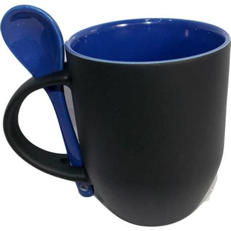 Caneca Ceramica Ml Preta Magica C Colher Interior Azul P Sublima Ao