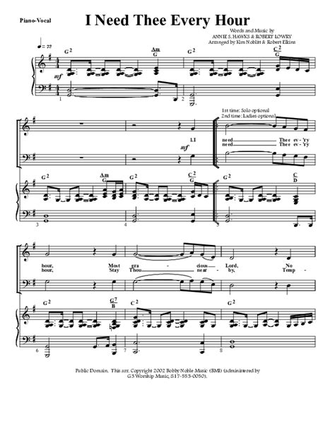 I Need Thee Every Hour Sheet Music Pdf G Worship Praisecharts