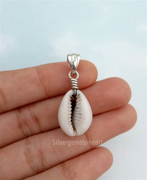 Natural Cowrie Shell Pendant 925 Silver Plated Cowrie Etsy