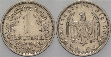 Kleinmünzen Drittes Reich 1 Reichsmark 1934 G Drittes Reich Fast