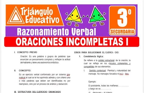 Tema Oraciones Incompletas Razonamiento Verbal Tercero De Secundaria